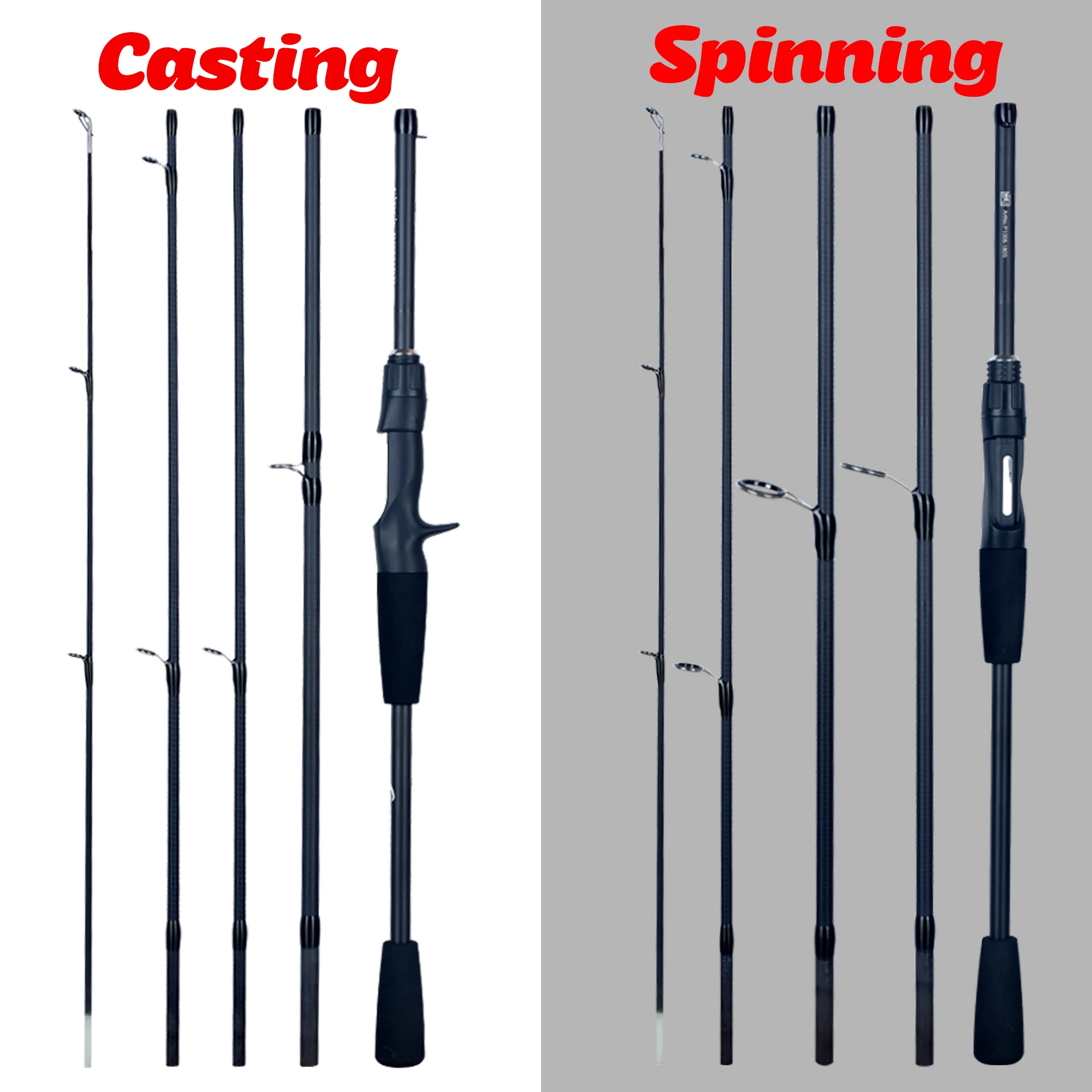 PHISHGER wędka podróżna z włókna węglowego – spinning/casting, Fast, 5–30 g, składana do połowu na przynęty
