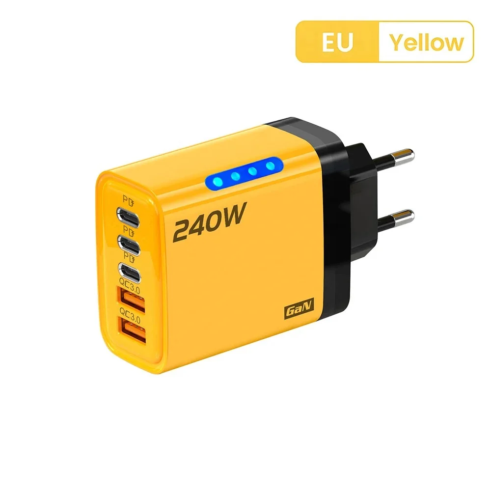 Ładowarka GaN USB-C 240W 5w1 – szybka ładowarka sieciowa PD/QC, 3× USB-C i 2× USB, do iPhone, Samsung, Xiaomi