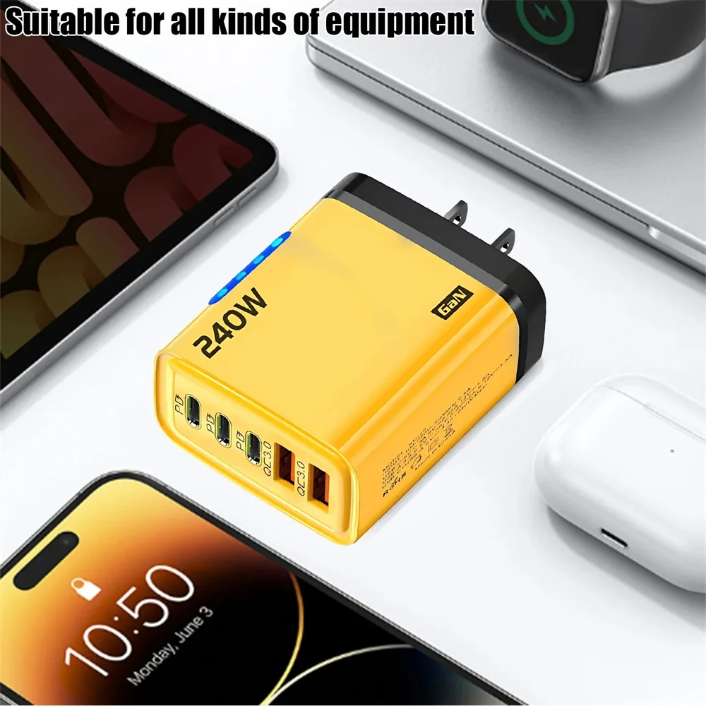 Ładowarka GaN USB-C 240W 5w1 – szybka ładowarka sieciowa PD/QC, 3× USB-C i 2× USB, do iPhone, Samsung, Xiaomi