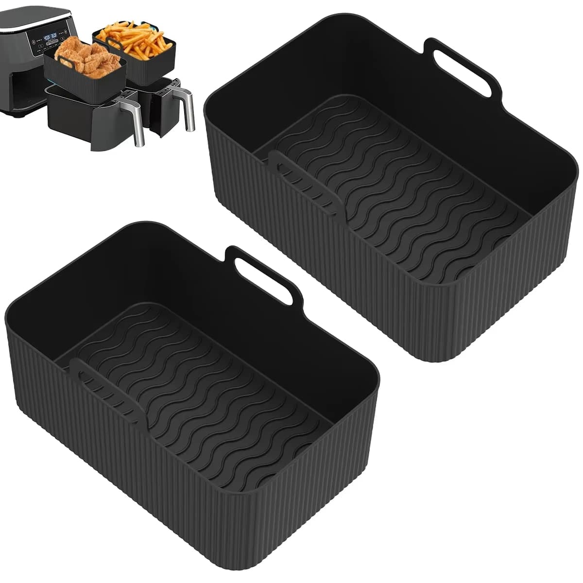 Silikonowe wkładki do Air Fryer 2 szt. – prostokątne formy do frytkownicy beztłuszczowej, piekarnika i mikrofalówki