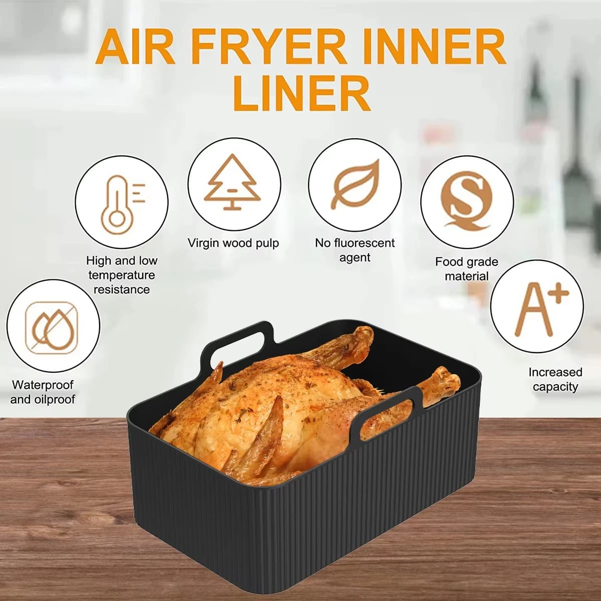 Silikonowe wkładki do Air Fryer 2 szt. – prostokątne formy do frytkownicy beztłuszczowej, piekarnika i mikrofalówki