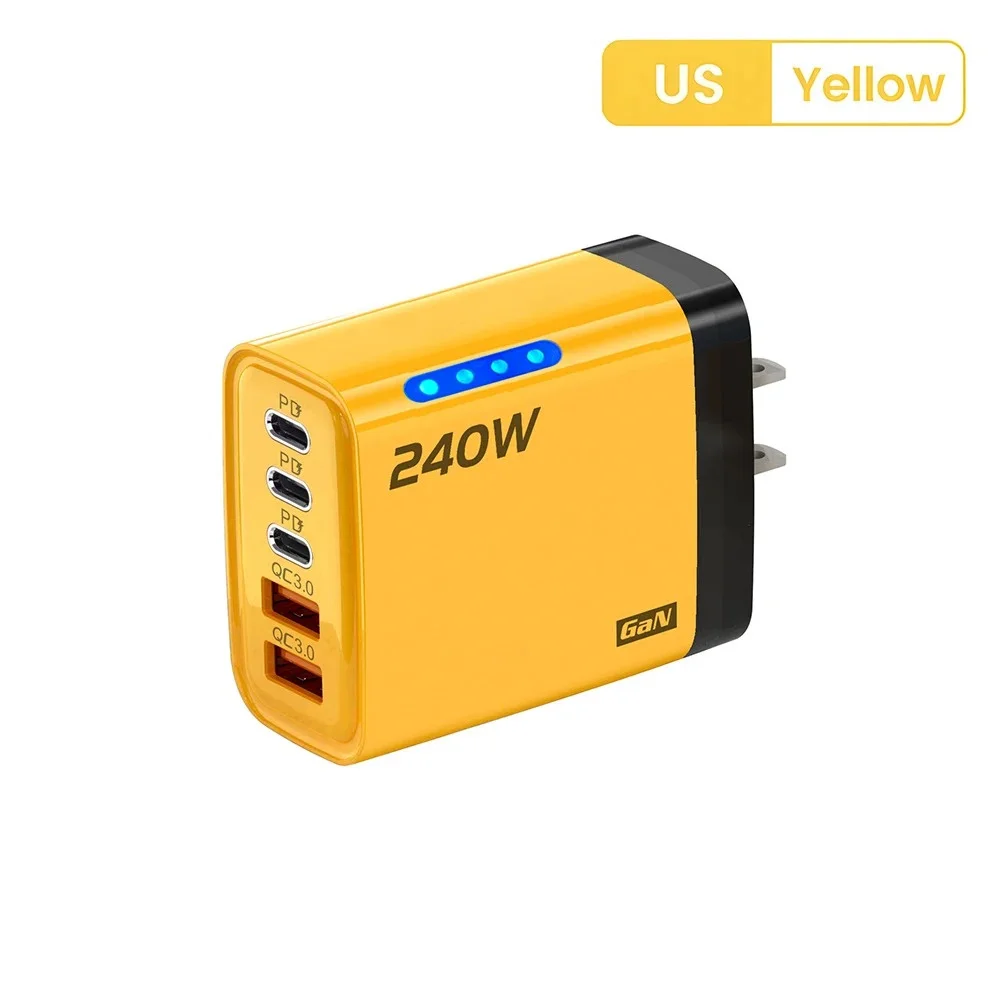 Ładowarka GaN USB-C 240W 5w1 – szybka ładowarka sieciowa PD/QC, 3× USB-C i 2× USB, do iPhone, Samsung, Xiaomi