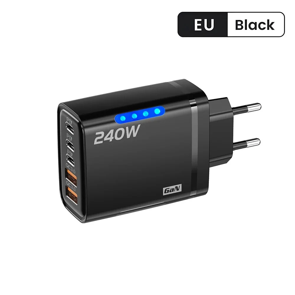 Ładowarka GaN USB-C 240W 5w1 – szybka ładowarka sieciowa PD/QC, 3× USB-C i 2× USB, do iPhone, Samsung, Xiaomi