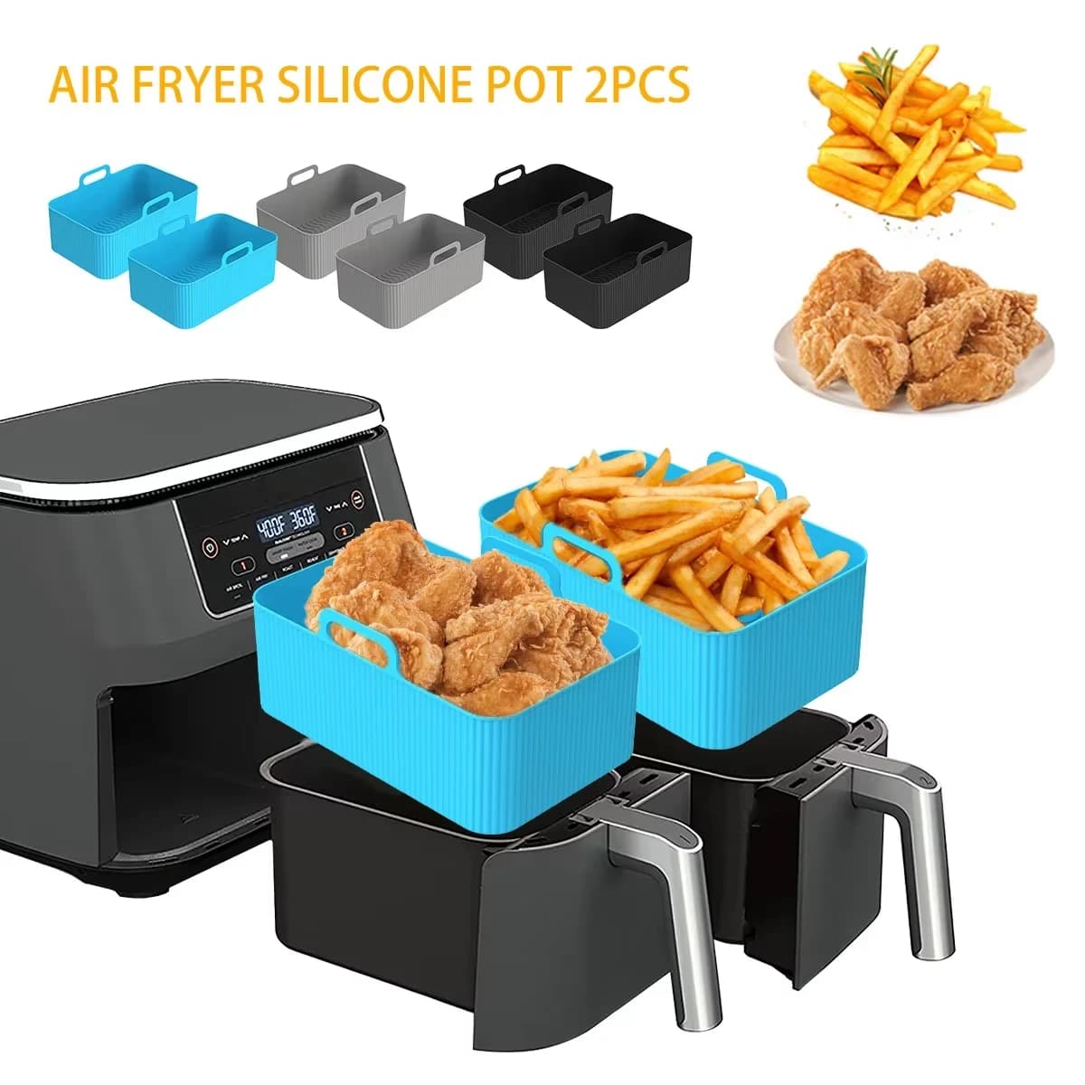 Silikonowe wkładki do Air Fryer 2 szt. – prostokątne formy do frytkownicy beztłuszczowej, piekarnika i mikrofalówki