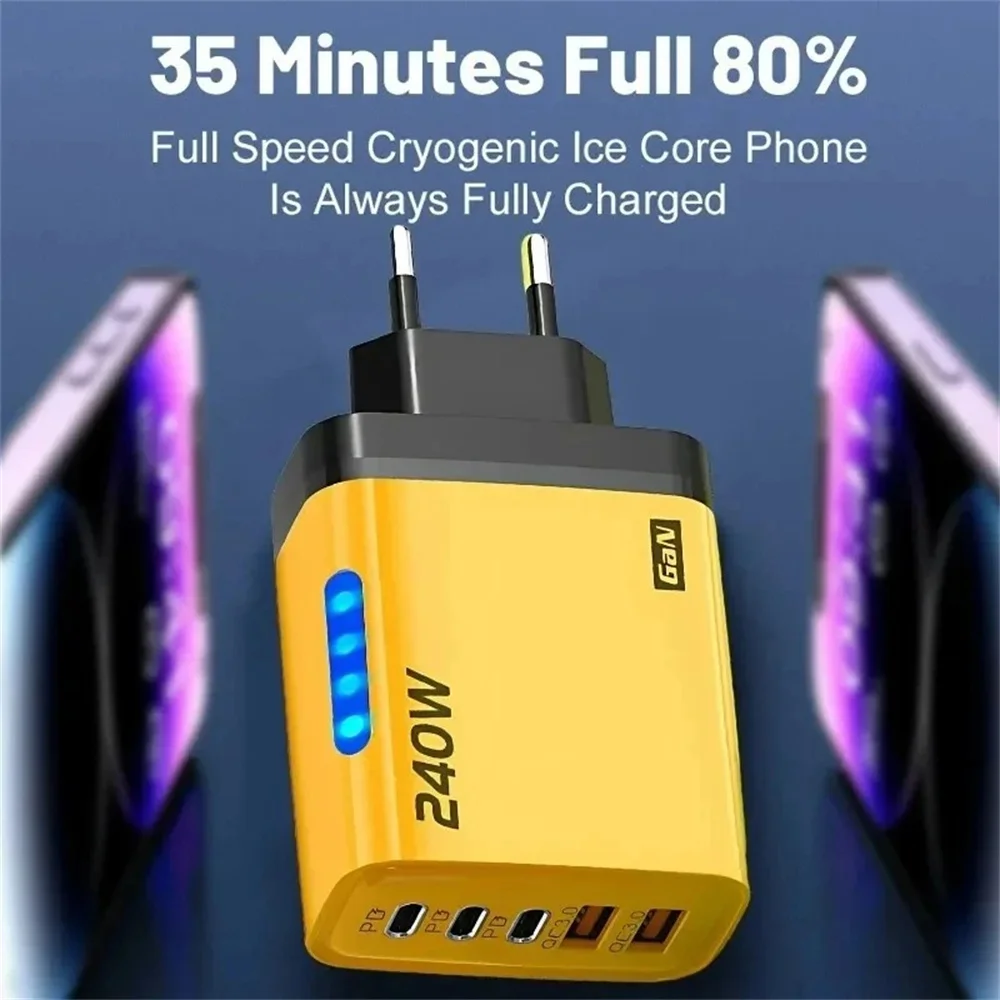 Ładowarka GaN USB-C 240W 5w1 – szybka ładowarka sieciowa PD/QC, 3× USB-C i 2× USB, do iPhone, Samsung, Xiaomi