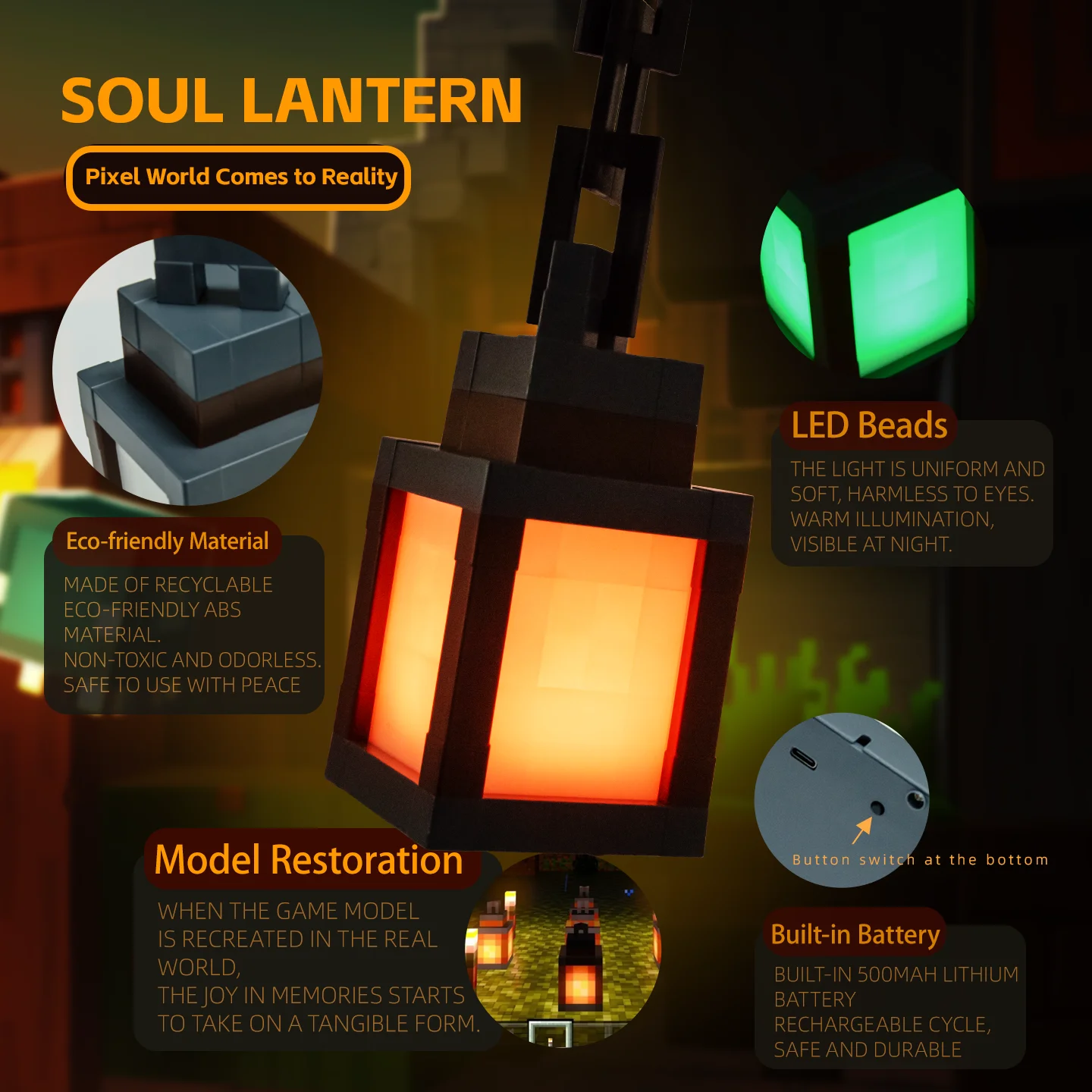Pixelowa lampka nocna LED RGB Minecraft! – przenośna latarnia z 16 kolorami, lampka dekoracyjna DIY, oświetlenie do pokoju