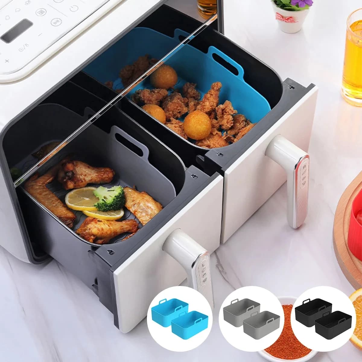 Silikonowe wkładki do Air Fryer 2 szt. – prostokątne formy do frytkownicy beztłuszczowej, piekarnika i mikrofalówki
